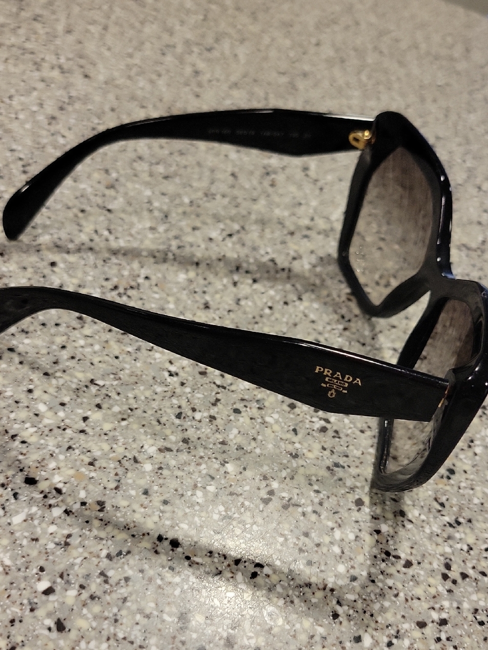 Prada Glossy Black Square Sunglasses with Gold Logo